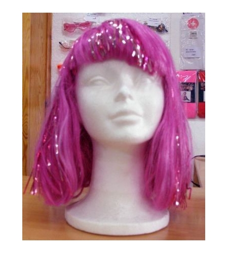 PELUCA FUCSIA CON TIRAS METÁLICAS 3 PELUCA FUCSIA CON TIRAS METÁLICAS
