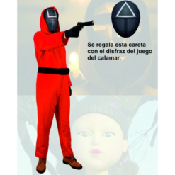 DISFRAZ JUEGO DEL CALAMAR CUADRADO ADULTO CON MÁSCARA DE PLÁSTICO