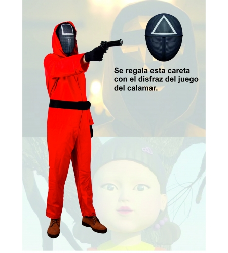 DISFRAZ JUEGO DEL CALAMAR CUADRADO ADULTO CON MÁSCARA DE PLÁSTICO 3 DISFRAZ JUEGO DEL CALAMAR CUADRADO ADULTO CON MÁSCARA DE PLÁSTICO
